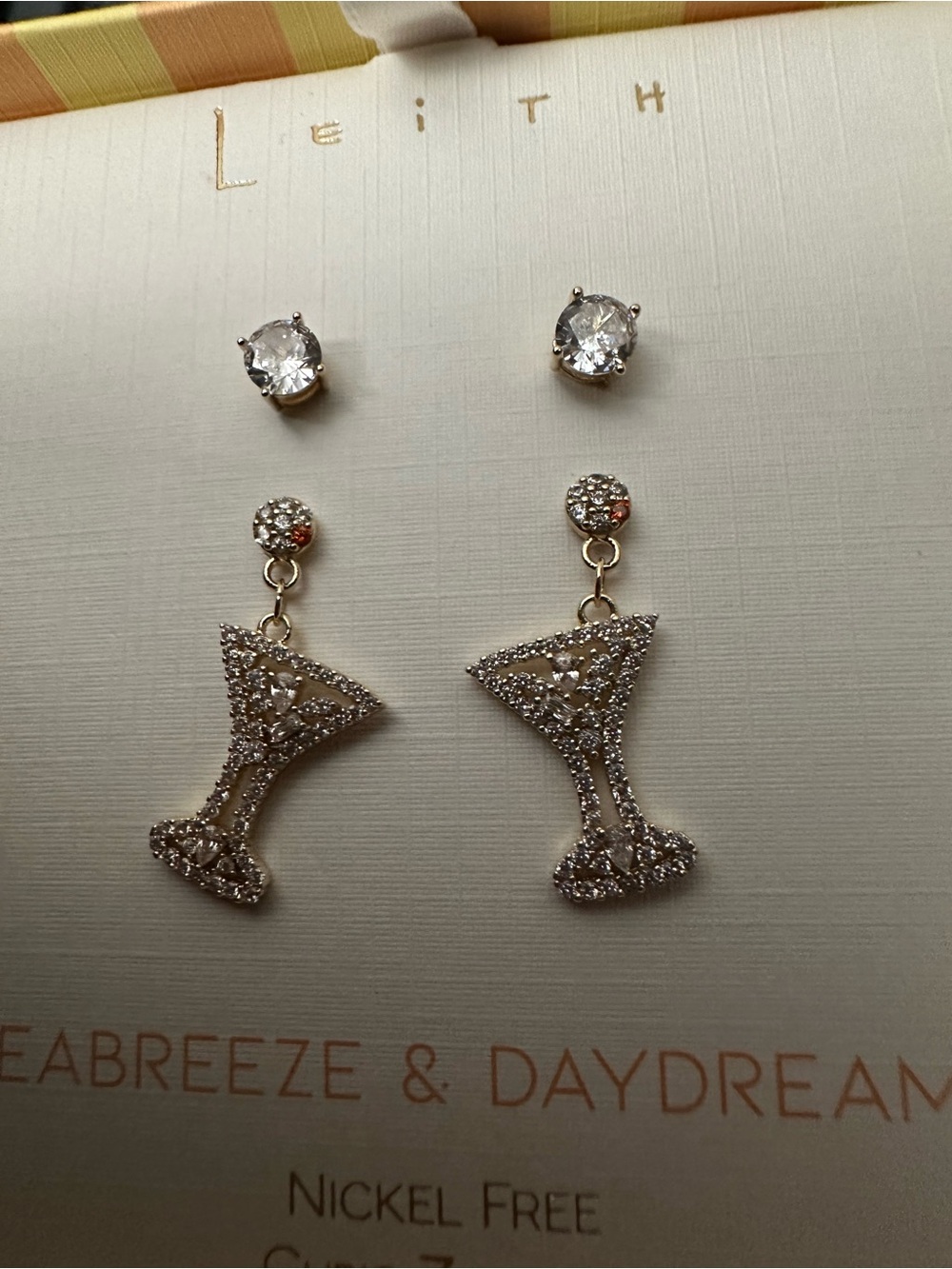 Leith Martini Glass & Solitaire Stud Earring Set Seabreeze & Daydreams CZ NIB - Picture 2 of 4